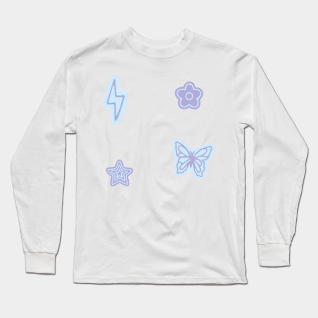 blue set butterfly lightning bolt smiley face star preppy aestheticpattern Long Sleeve T-Shirt by Asilynn